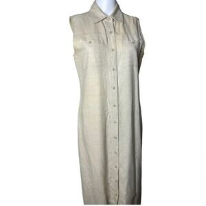 Style & Co Linen Sleeveless Button Down Full Length Dress Tan Size 6